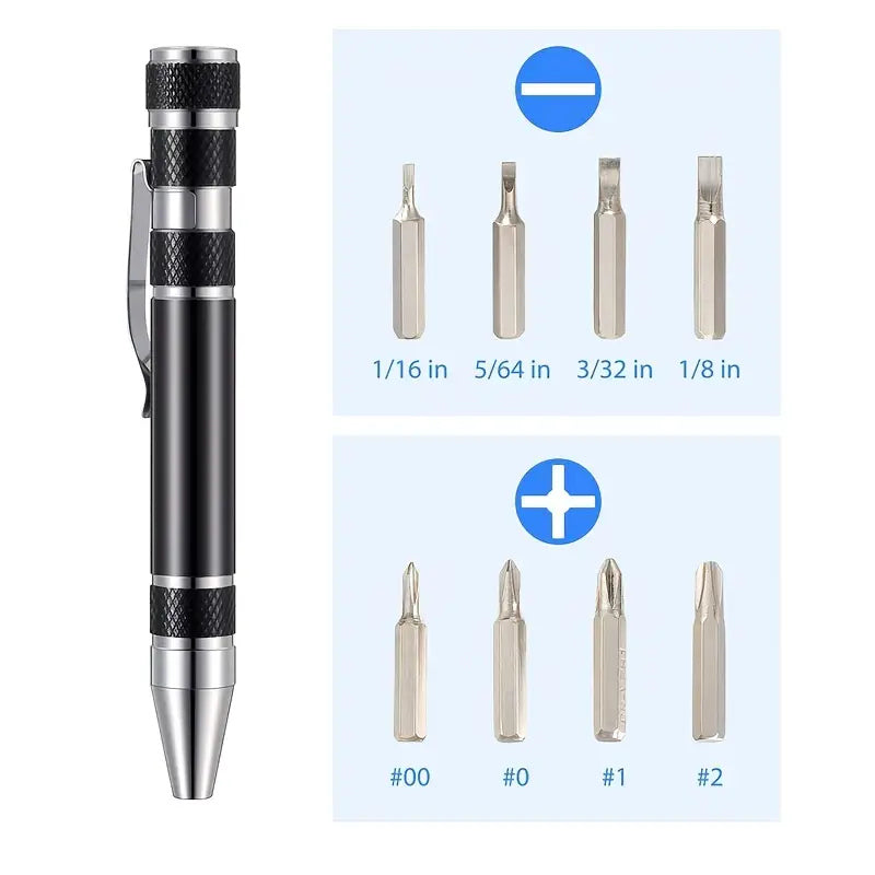 (Free Shipping) 8-in-1 Portable Aluminum Alloy Screwdriver Pen