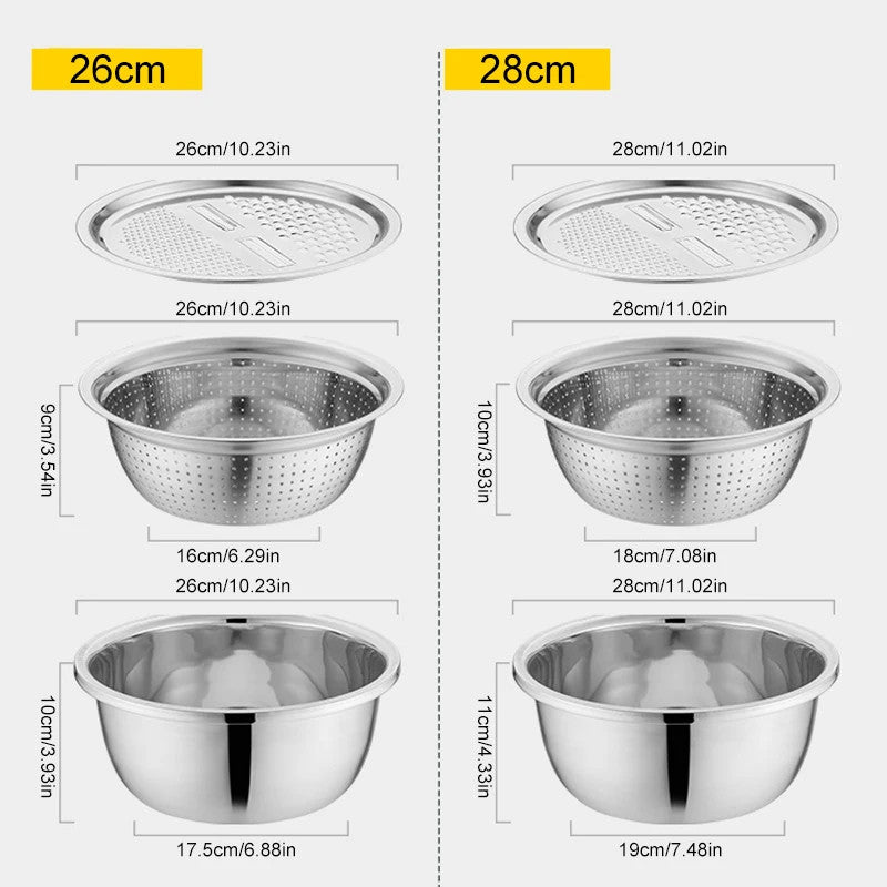(30% DISCOUNT ) German Multifunctional Stainless Steel Basin Grater Strainer Bowl