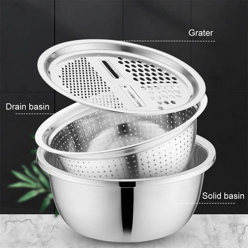 (30% DISCOUNT ) German Multifunctional Stainless Steel Basin Grater Strainer Bowl
