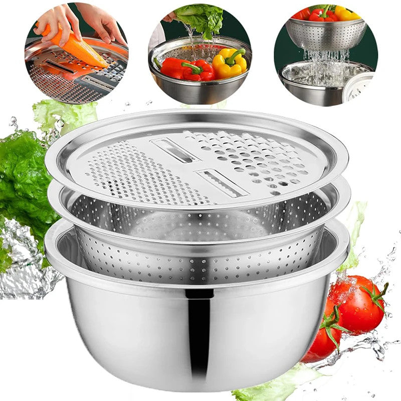 (30% DISCOUNT ) German Multifunctional Stainless Steel Basin Grater Strainer Bowl