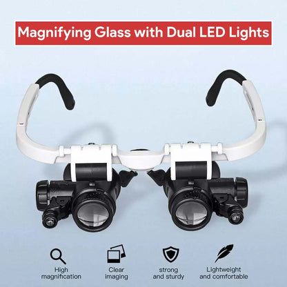 (30% OFF) 8/15/23x Hands-Free Magnifier Eyeglasses with 2 LED Lights