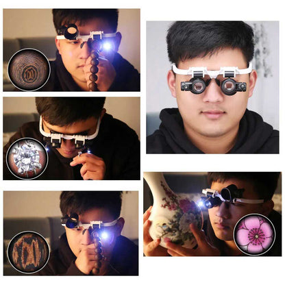 (30% OFF) 8/15/23x Hands-Free Magnifier Eyeglasses with 2 LED Lights